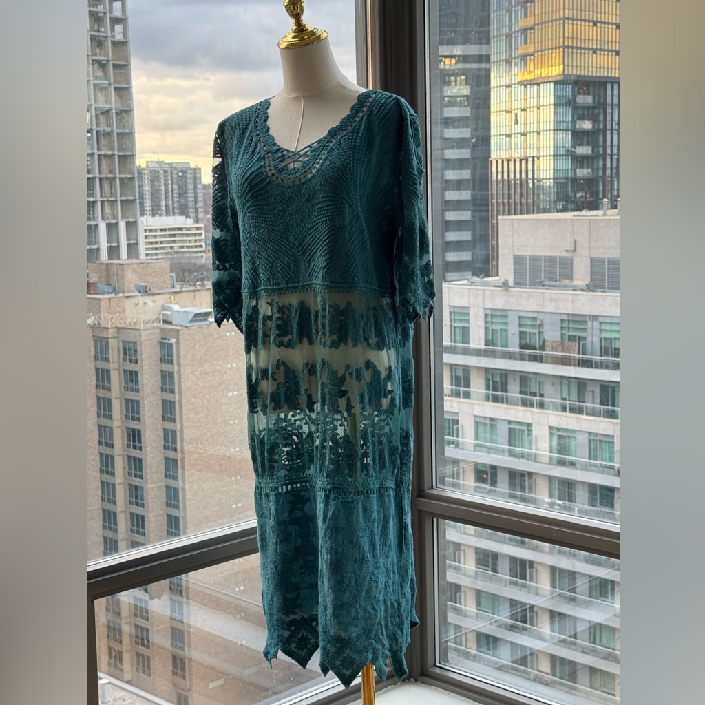 Farm Rio Nwot Teal Knit Tunic With Illusion Detail, Sz M